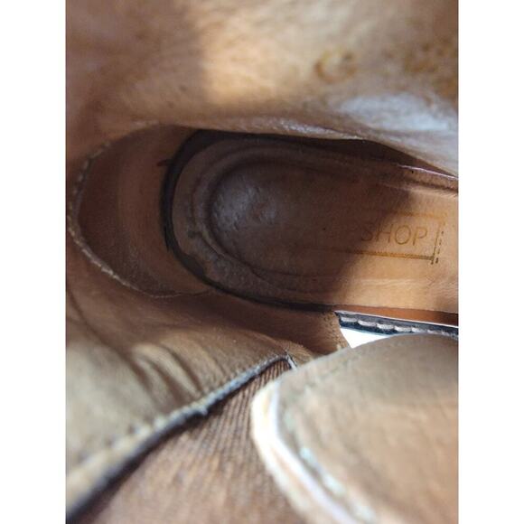 TopShop Booties Sz. 37 6.5 Chunky Heel Cutout Ankle Boots Leather Tan Lace Up - Picture 11 of 11